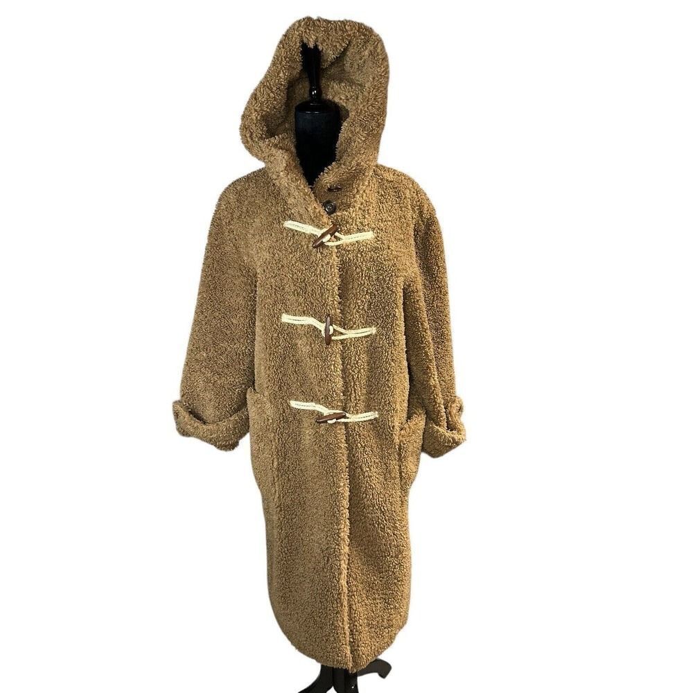 Mango Renne Brown Teddy Shearling Coat Hooded Coat toggle closure sz XS - Picture 5 of 14